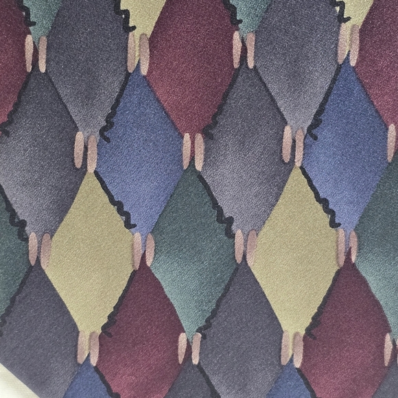 Cocktail Colors Geometric Pattern Mens Silk Tie, Jeweltone Colors EUC - Picture 4 of 6